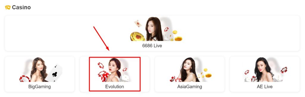 sảnh Evolution, sảnh live casino Evolution, game 6686, 6686, nhà cái 6686